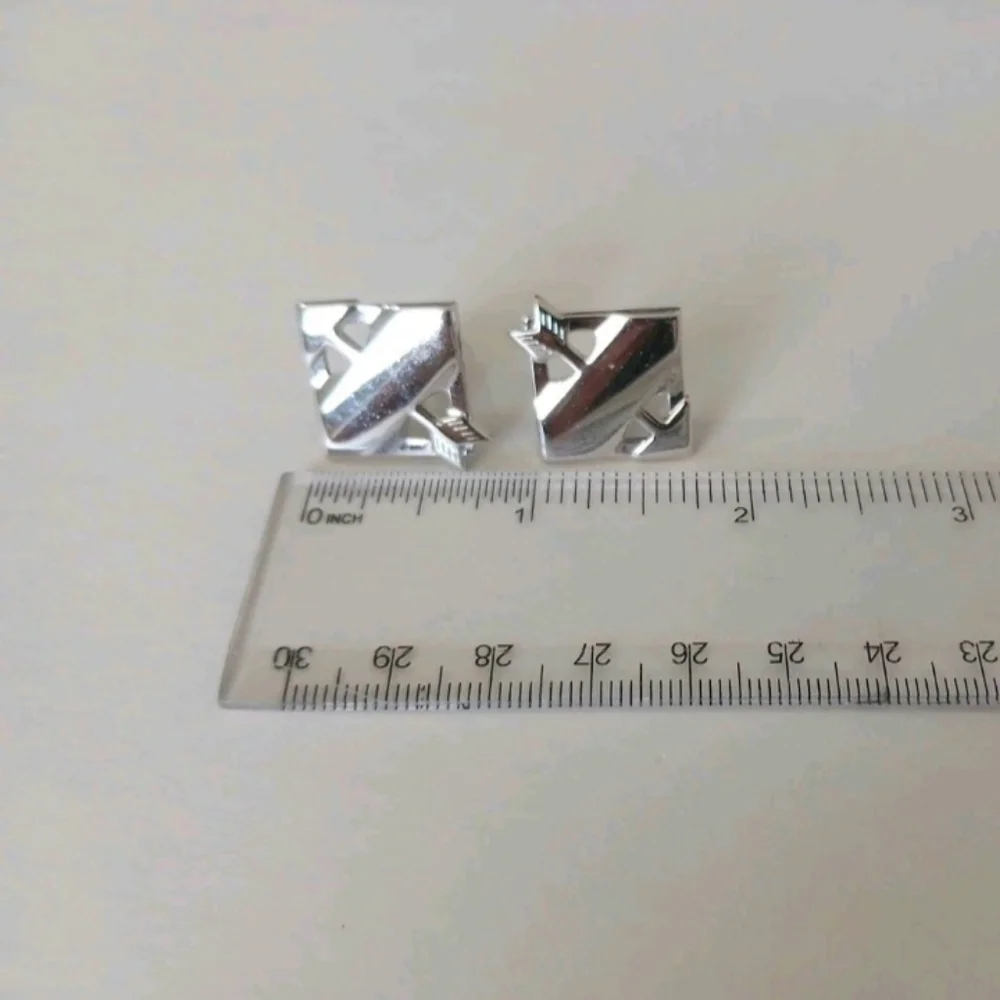 VTG Silver Tone Cutout Arrow Cufflinks Square MCM Modernist Men's Jewelry Retro
